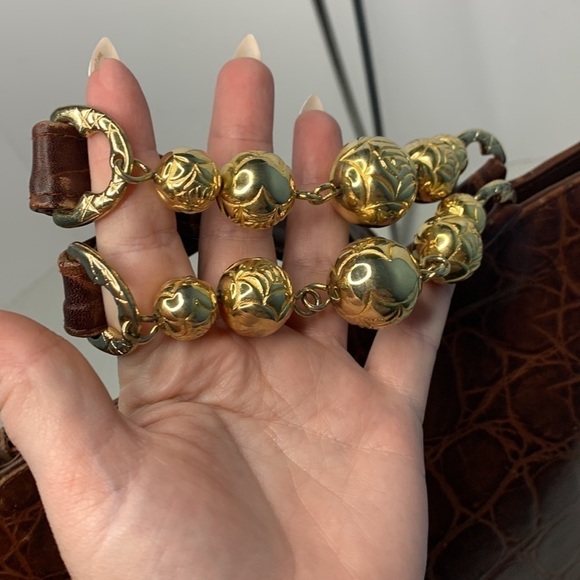 MOSCHINO CROC EMBOSSED LEATHER WITH GOLD TONE BEADS AND LEATHER HYBRID STRAPS - Picture 7 of 10